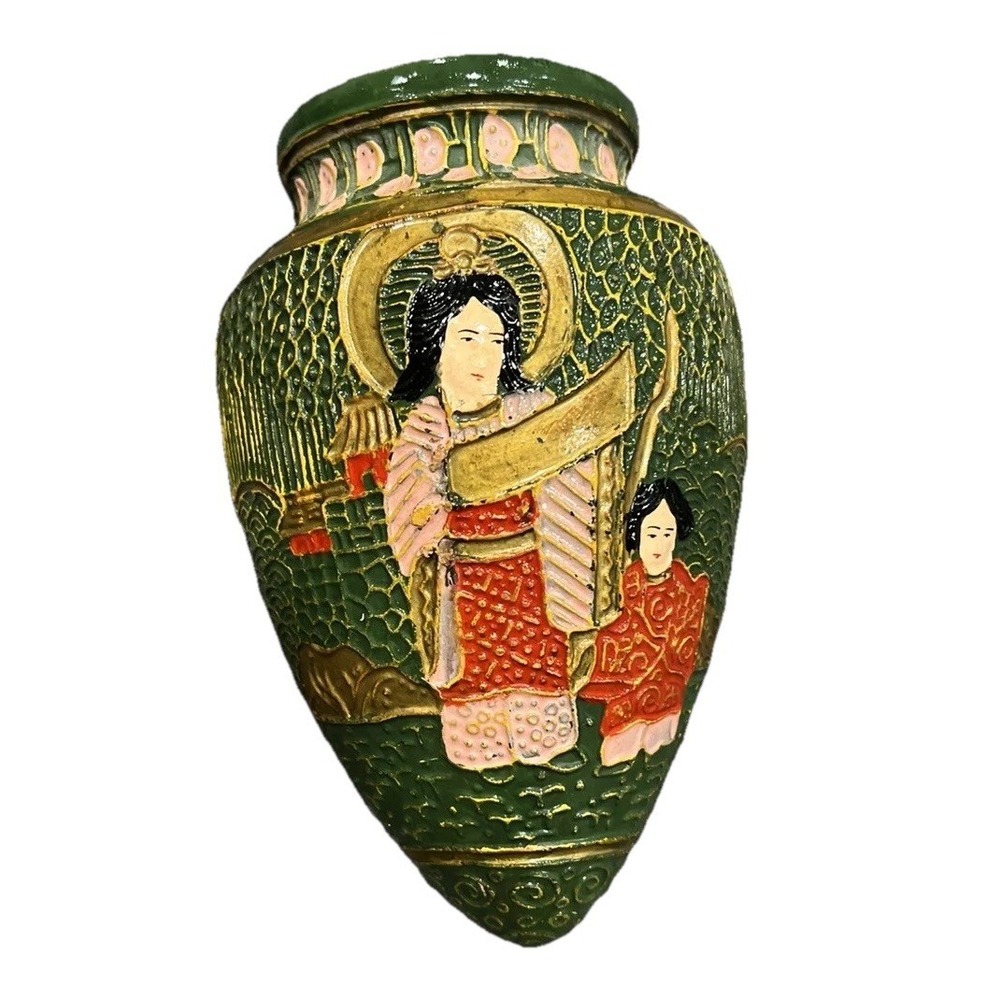 Vintage Wall Pocket Tokanabe Cone Shape Vase Dark Green Asian Theme Japan